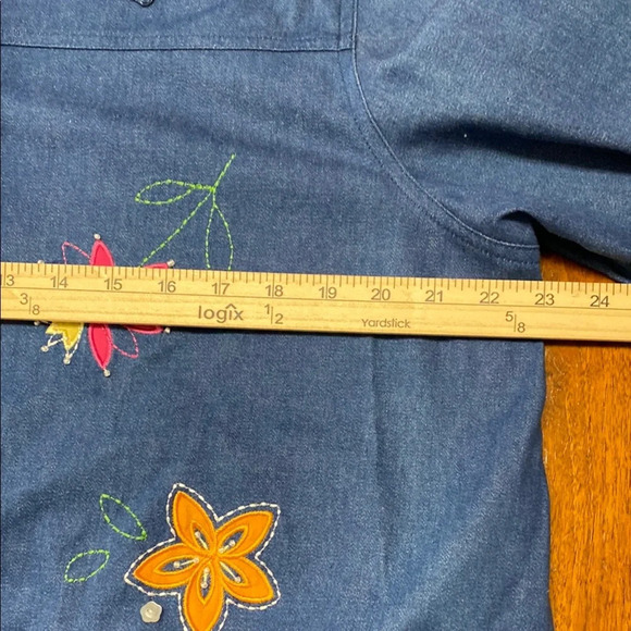 Alfred Dunner Petite Blue Floral Jacket Embroidered Women's Jean Size 14P - Picture 5 of 8